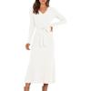imageANRABESS Womens Long Sleeve Fall Dress 2025 V Neck Aline Tie Waist Ribbed Knit Bodycon Midi Sweater DressesWhite