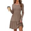 imageANRABESS Womens Long Sleeve Ribbed Short Dresses 2025 Fall Knit A Line Flowy Tiered Casual Mini Sweater Dress with PocketsLight Brown