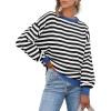 imageANRABESS Womens Oversized Striped Sweaters Long Sleeve Crewneck Casual Side Slit Pullover Tops 2025 Fall Trendy OutfitsBlack White
