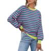 imageANRABESS Womens Oversized Striped Sweaters Long Sleeve Crewneck Casual Side Slit Pullover Tops 2025 Fall Trendy OutfitsGreen Pink