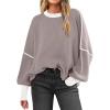 imageANRABESS Womens Oversized Sweaters Fall 2025 Fashion Crewneck Batwing Long Sleeve Side Slit Knit Pullover Sweater TopsPink Apricot
