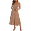 imageANRABESS Womens Wrap Midi Sweater Dresses Long Sleeve V Neck Ribbed Knit Bodycon High Waist Pleated ALine Dress 2025 TrendyLight Camel