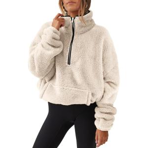 imageANRABESS Sweatshirt for Women Zip Up Hoodies Cropped Pullover Fleece Hooded Sherpa Sweaters Tops 2025 Fall Winter ClothesApricot