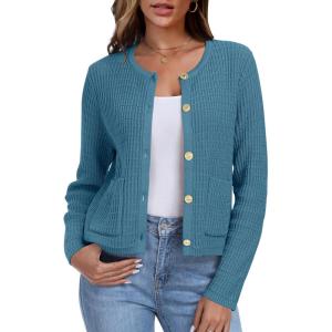 imageANRABESS Women Cardigan Sweater Dressy Casual Classic Long Sleeve Crew Neck Button Down Tweed Knit Jacket 2025 Fall OutfitsLake
