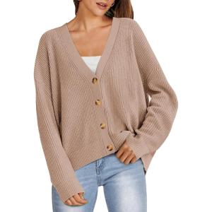 imageANRABESS Women Cardigan Sweaters 2024 Fall Oversized Button Open Front Knit Lightweight Cardigans Fall Outfits OuterwearKhaki