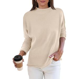 imageANRABESS Women Casual Long Sleeve Mock Funnel Neck Knit Pullover Sweater Top 2025 Fall Fashion Outfits with Exposed SeamAlmond