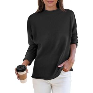 imageANRABESS Women Casual Long Sleeve Mock Funnel Neck Knit Pullover Sweater Top 2025 Fall Fashion Outfits with Exposed SeamBlack