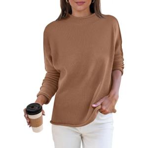 imageANRABESS Women Casual Long Sleeve Mock Funnel Neck Knit Pullover Sweater Top 2025 Fall Fashion Outfits with Exposed SeamDeep Apricot