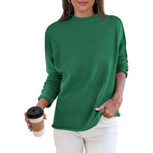 imageANRABESS Women Casual Long Sleeve Mock Funnel Neck Knit Pullover Sweater Top 2025 Fall Fashion Outfits with Exposed SeamGrass
