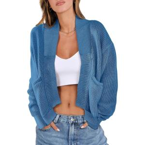 imageANRABESS Women Jackets Sweaters Long Sleeve Open Front Loose Lightweight Knit Cropped Cardigan 2025 Fall Trendy CoatsBlue
