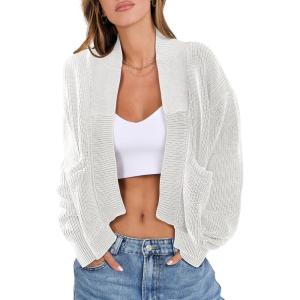 imageANRABESS Women Jackets Sweaters Long Sleeve Open Front Loose Lightweight Knit Cropped Cardigan 2025 Fall Trendy CoatsCream White