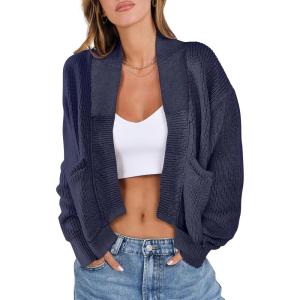 imageANRABESS Women Jackets Sweaters Long Sleeve Open Front Loose Lightweight Knit Cropped Cardigan 2025 Fall Trendy CoatsNavy Blue