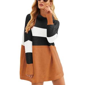 imageANRABESS Women Oversized Casual Loose Turtleneck Long Sleeve Slouchy Baggy Knit Tunic Sweaters Pullover 2025 Fall OutfitsStripe Orange