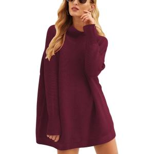 imageANRABESS Women Oversized Casual Loose Turtleneck Long Sleeve Slouchy Baggy Knit Tunic Sweaters Pullover 2025 Fall OutfitsWine Red