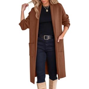 imageANRABESS Womens Cardigan Long Sweater Oversized Open Front Knit Coatigan Duster Coat 2025 Trendy Fall Outfits OuterwearCoffee