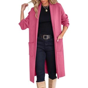 imageANRABESS Womens Cardigan Long Sweater Oversized Open Front Knit Coatigan Duster Coat 2025 Trendy Fall Outfits OuterwearHot Pink