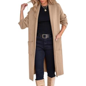 imageANRABESS Womens Cardigan Long Sweater Oversized Open Front Knit Coatigan Duster Coat 2025 Trendy Fall Outfits OuterwearKhaki Apricot