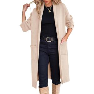 imageANRABESS Womens Cardigan Long Sweater Oversized Open Front Knit Coatigan Duster Coat 2025 Trendy Fall Outfits OuterwearKhaki Beige