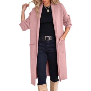 imageANRABESS Womens Cardigan Long Sweater Oversized Open Front Knit Coatigan Duster Coat 2025 Trendy Fall Outfits OuterwearPink