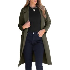 imageANRABESS Womens Cardigan Sweater 2025 Fall Outfits Knitted Lapel Long Coats CoatigansArmy Green