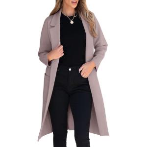 imageANRABESS Womens Cardigan Sweater 2025 Fall Outfits Knitted Lapel Long Coats CoatigansRed Apricot