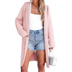 imageANRABESS Womens Cardigan Sweater Oversized Coatigan Knitted Hooded Coat 2025 Fall Outfits OutwearPink