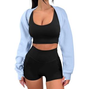 imageANRABESS Womens Cropped Sweatshirt Long Sleeve Bolero Cardigan Open Front Shrug Workout Thumb Hole Y2K Tops Preppy ClothesSky