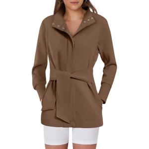 imageANRABESS Womens Jacket Belted Long Sleeve Wrap Trench Coat 2025 Fall Winter Casual Dressy Travel Outerwear with PocketsBrown