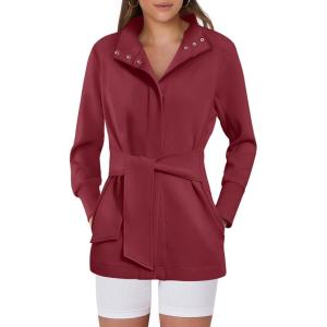imageANRABESS Womens Jacket Belted Long Sleeve Wrap Trench Coat 2025 Fall Winter Casual Dressy Travel Outerwear with PocketsBurgundy