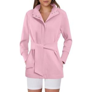 imageANRABESS Womens Jacket Belted Long Sleeve Wrap Trench Coat 2025 Fall Winter Casual Dressy Travel Outerwear with PocketsLight Pink