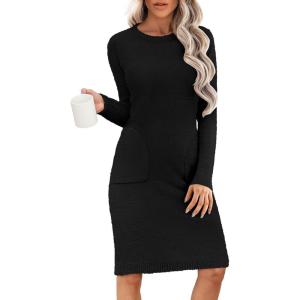 imageANRABESS Womens Nightgown Sweater Dress Long Sleeve Fuzzy Knit Cozy Casual Loungewear 2025 Winter Midi Dress with PocketsBlack