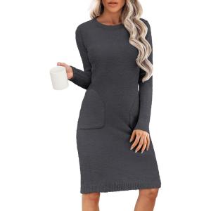 imageANRABESS Womens Nightgown Sweater Dress Long Sleeve Fuzzy Knit Cozy Casual Loungewear 2025 Winter Midi Dress with PocketsDeep Gray