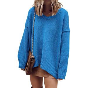 imageANRABESS Womens Oversized Casual Loose Slouchy Scoop V Neck Batwing Long Sleeve Knit 2025 Fall Pullover SweatersAzure