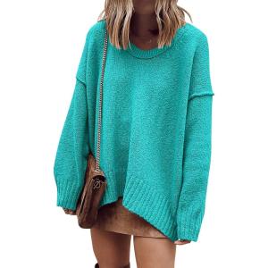 imageANRABESS Womens Oversized Casual Loose Slouchy Scoop V Neck Batwing Long Sleeve Knit 2025 Fall Pullover SweatersBlue Green