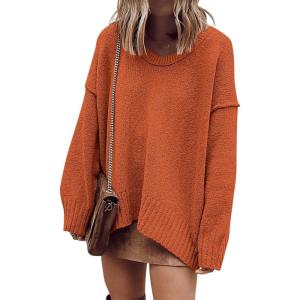 imageANRABESS Womens Oversized Casual Loose Slouchy Scoop V Neck Batwing Long Sleeve Knit 2025 Fall Pullover SweatersBrick