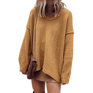 imageANRABESS Womens Oversized Casual Loose Slouchy Scoop V Neck Batwing Long Sleeve Knit 2025 Fall Pullover SweatersCamel
