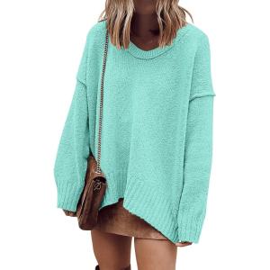 imageANRABESS Womens Oversized Casual Loose Slouchy Scoop V Neck Batwing Long Sleeve Knit 2025 Fall Pullover SweatersLight Blue