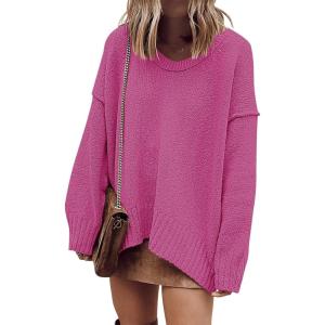 imageANRABESS Womens Oversized Casual Loose Slouchy Scoop V Neck Batwing Long Sleeve Knit 2025 Fall Pullover SweatersRose