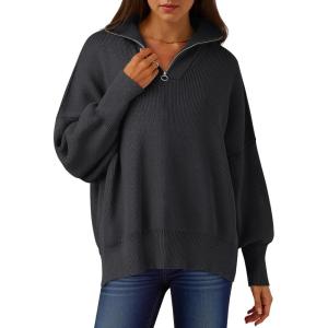 imageANRABESS Womens Oversized Fashion Long Sleeve Quarter Zip Baggy Loose Slouchy Sweater Pullover Tops 2025 Fall OutfitsBlack Blue