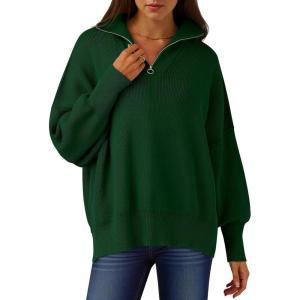 imageANRABESS Womens Oversized Fashion Long Sleeve Quarter Zip Baggy Loose Slouchy Sweater Pullover Tops 2025 Fall OutfitsDark Green