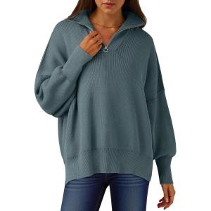imageANRABESS Womens Oversized Fashion Long Sleeve Quarter Zip Baggy Loose Slouchy Sweater Pullover Tops 2025 Fall OutfitsDusty Blue