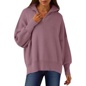 imageANRABESS Womens Oversized Fashion Long Sleeve Quarter Zip Baggy Loose Slouchy Sweater Pullover Tops 2025 Fall OutfitsPurple