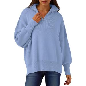 imageANRABESS Womens Oversized Fashion Long Sleeve Quarter Zip Baggy Loose Slouchy Sweater Pullover Tops 2025 Fall OutfitsSky Blue