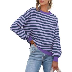 imageANRABESS Womens Oversized Striped Sweaters Long Sleeve Crewneck Casual Side Slit Pullover Tops 2025 Fall Trendy OutfitsBlue Purple