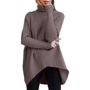 imageANRABESS Womens Oversized Turtleneck Batwing Long Sleeve Casual Cozy Baggy Knit Pullover Tunic Sweater 2025 Fall OutfitsBrown