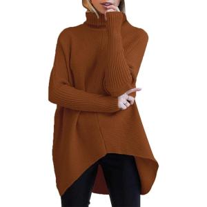 imageANRABESS Womens Oversized Turtleneck Batwing Long Sleeve Casual Cozy Baggy Knit Pullover Tunic Sweater 2025 Fall OutfitsCaramel