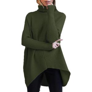 imageANRABESS Womens Oversized Turtleneck Batwing Long Sleeve Casual Cozy Baggy Knit Pullover Tunic Sweater 2025 Fall OutfitsDark Green