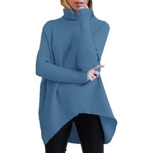 imageANRABESS Womens Oversized Turtleneck Batwing Long Sleeve Casual Cozy Baggy Knit Pullover Tunic Sweater 2025 Fall OutfitsDenim Blue