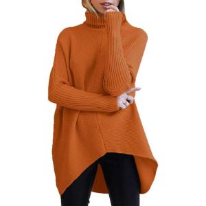 imageANRABESS Womens Oversized Turtleneck Batwing Long Sleeve Casual Cozy Baggy Knit Pullover Tunic Sweater 2025 Fall OutfitsOrange Rust