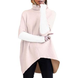 imageANRABESS Womens Oversized Turtleneck Batwing Long Sleeve Casual Cozy Baggy Knit Pullover Tunic Sweater 2025 Fall OutfitsPink White